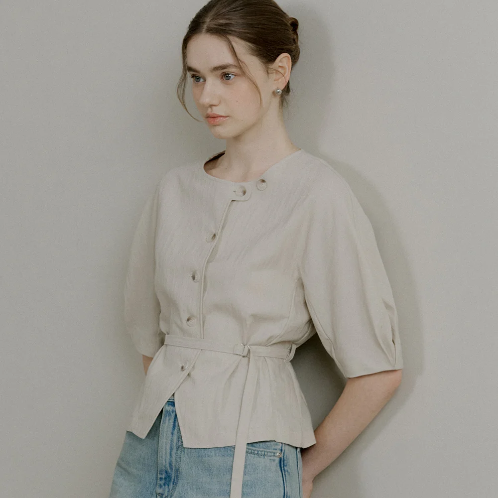 comos 835 Stitch raglan sleeve belt blouse (beige)