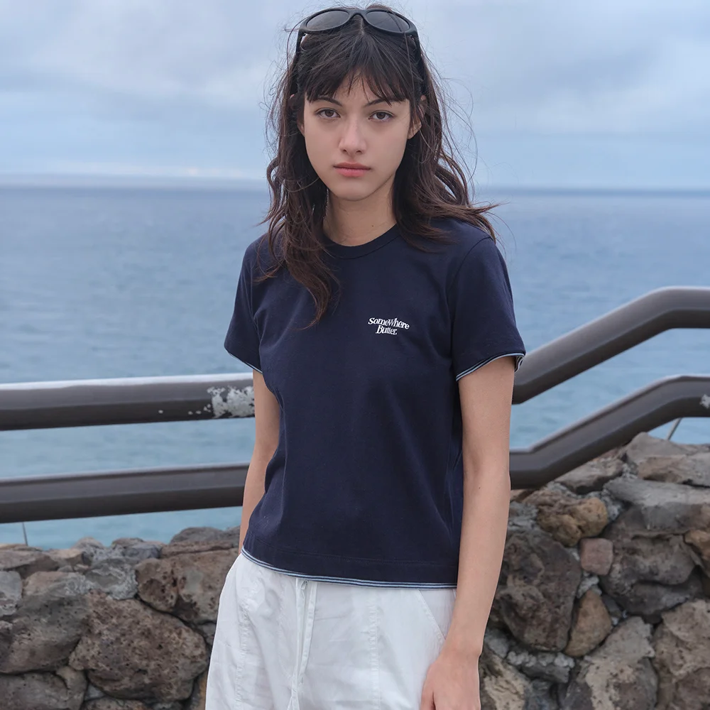 Small Wave Logo Layered Top - Navy