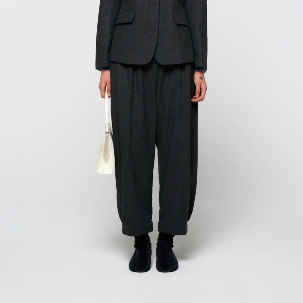 Wool shirring pants, Charcoal