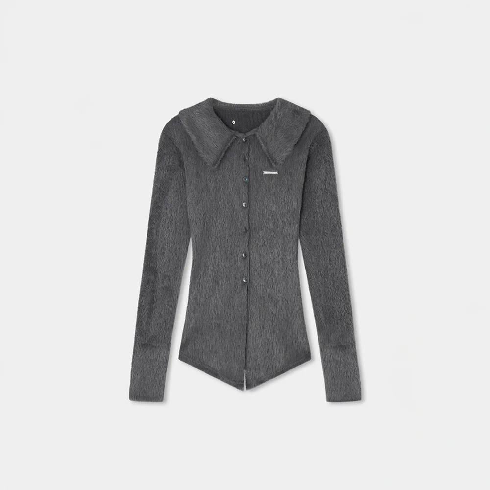 Angora Patch Set-up Cardigan (Charcoal )