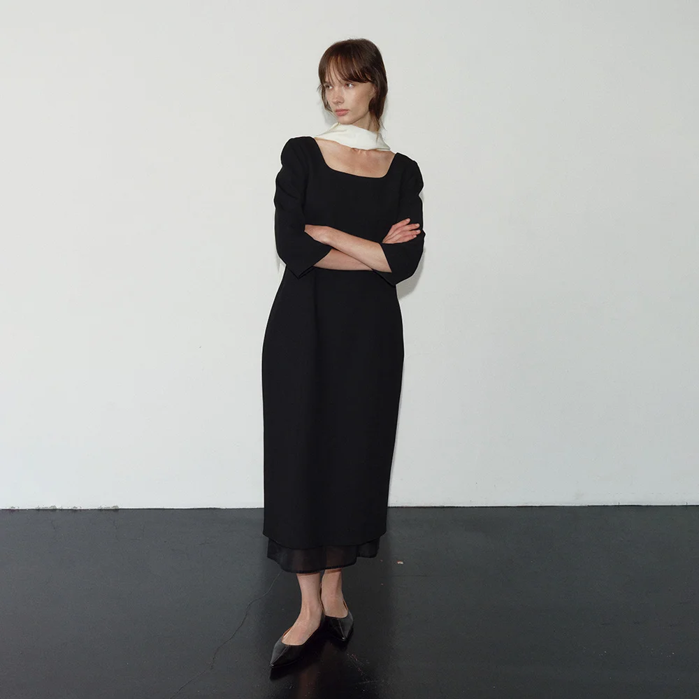 SHEER HEM LAYERED BALLOON OPS_BLACK