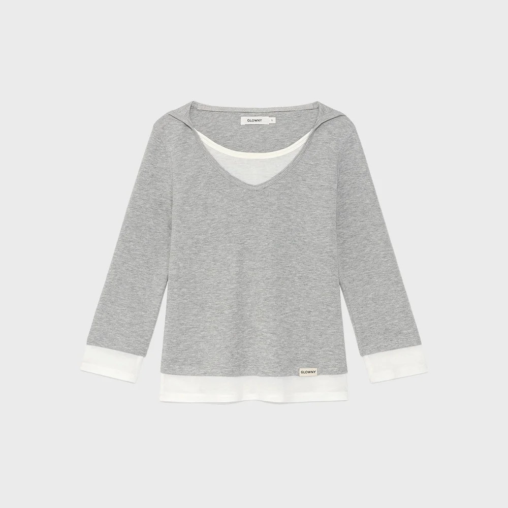 3/4 LAYERED CONTRAST HOODIE (GRAY)
