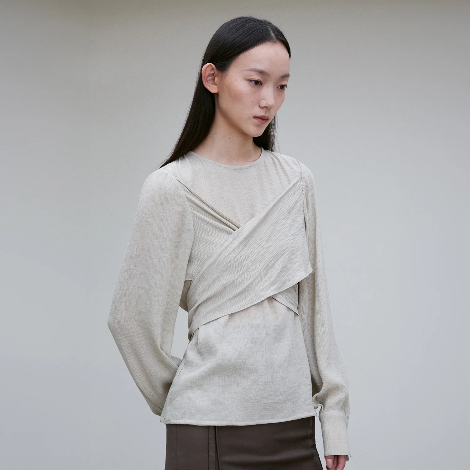 PLEATED WRAP-AROUND BLOUSE LIME GRASS