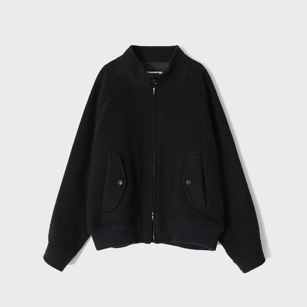 Visitor Wool Boucle Harrington Jacket Navy