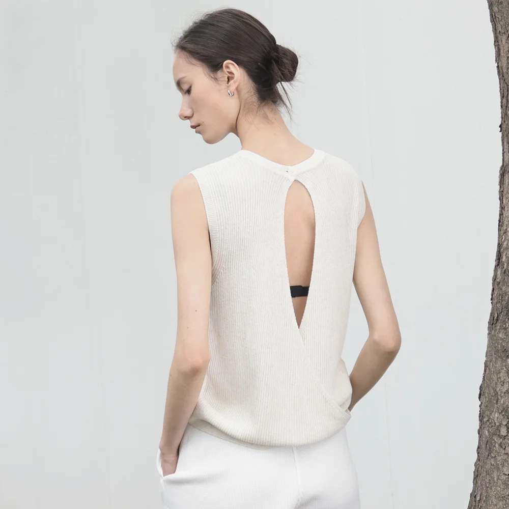 Linen Wrap-Back Sleeveless Knit Vest