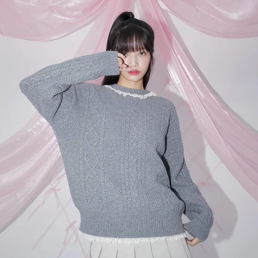 LACE CABLE-KNIT (GREY)