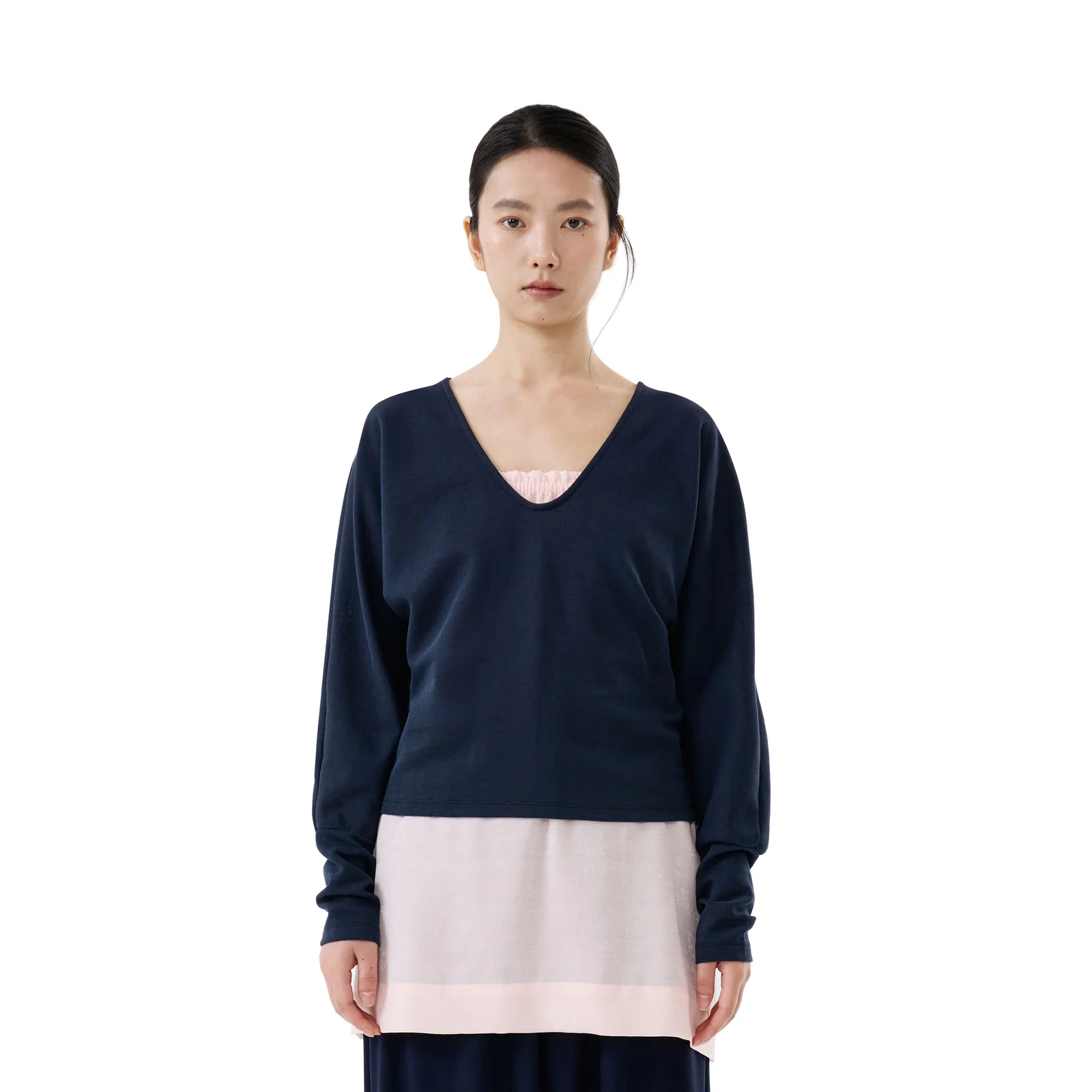 VOLUME V-NECK TOP (NAVY)