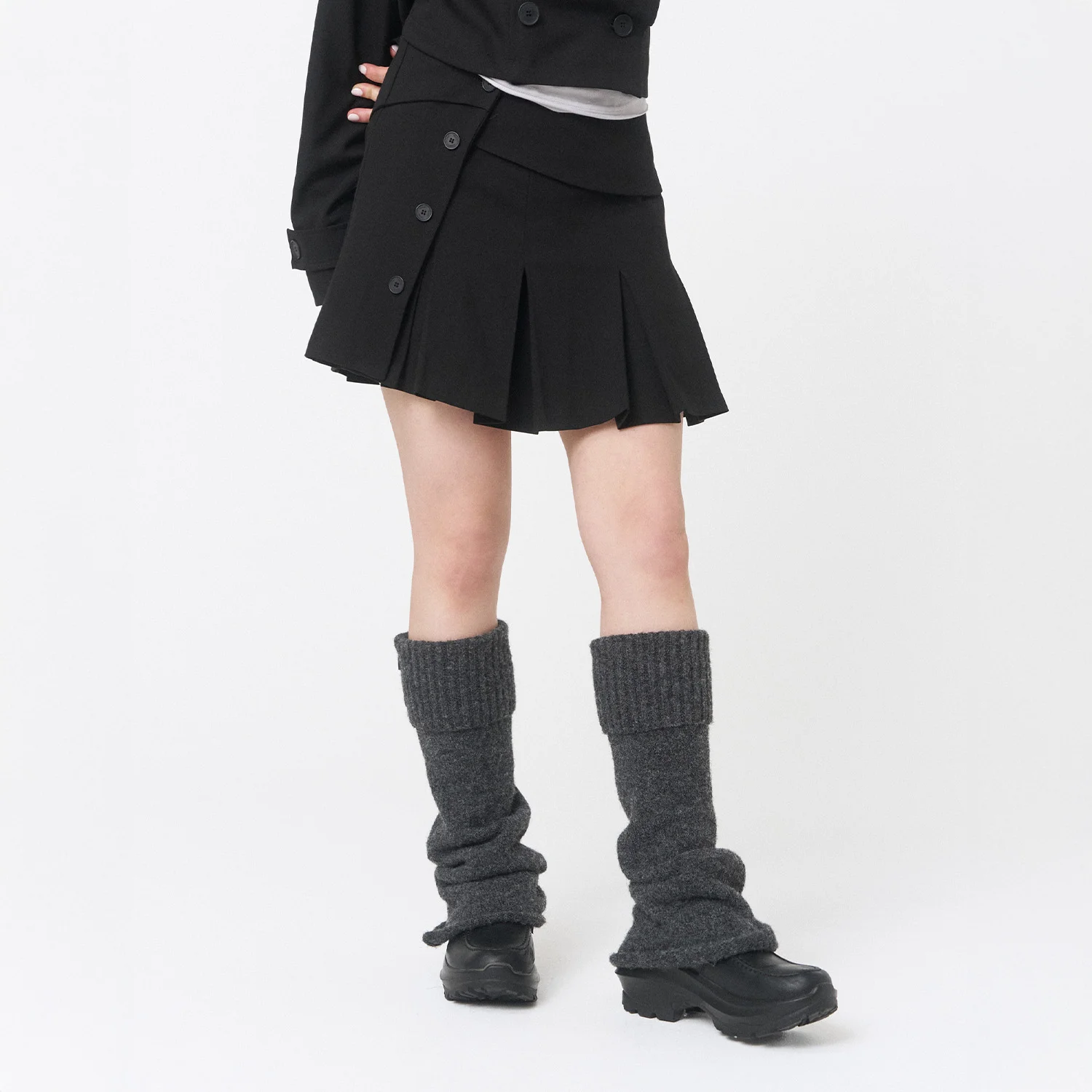 Pleats wrap mini skirt BLACK