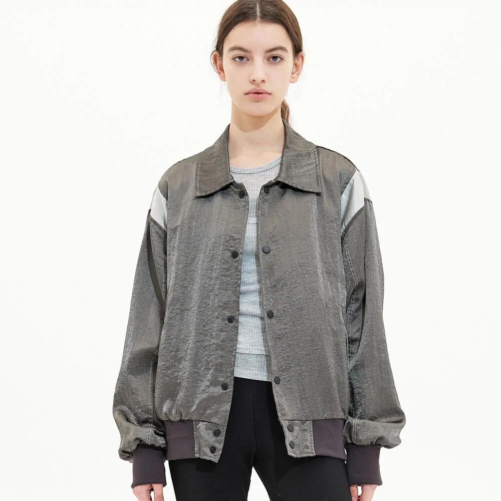 風衣 寬鬆 棒球外套 外套_KHAKI GREY