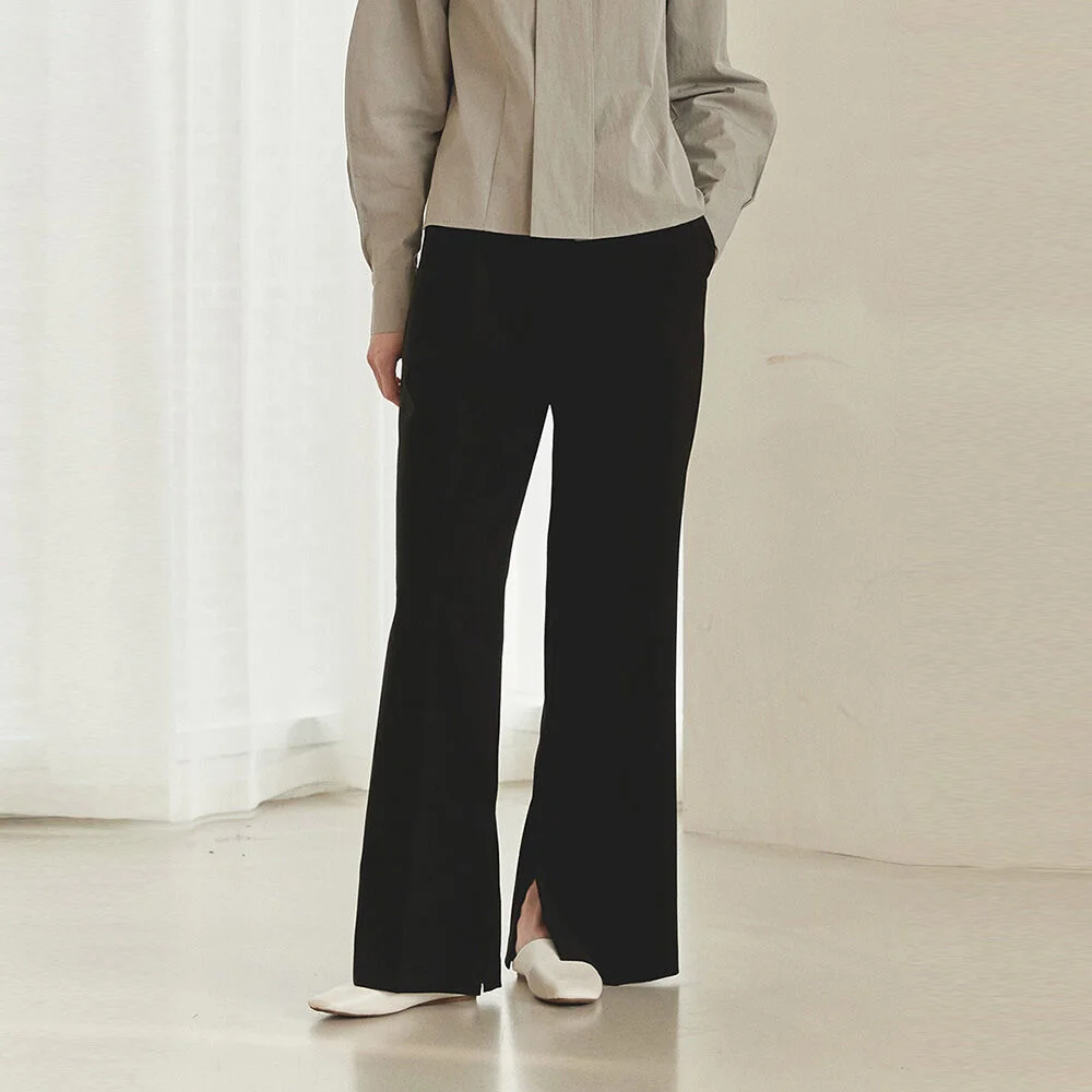 SLIT WIDE WOOL PANTS(moat black)