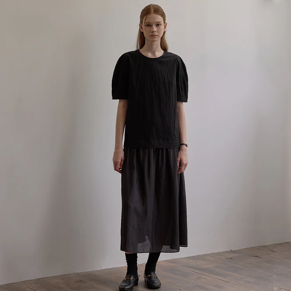 Curved sleeve maxi dress - Black