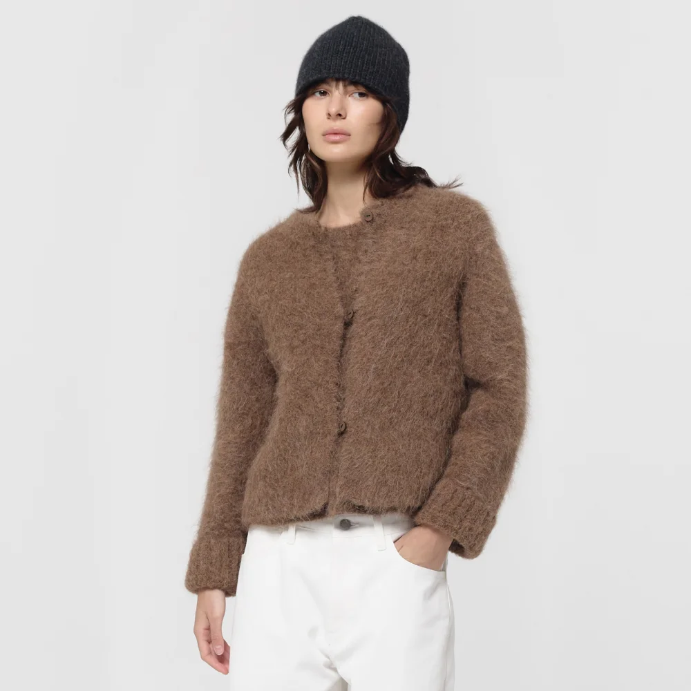 SURI ALPACA BRUSHED CARDIGAN / BROWN