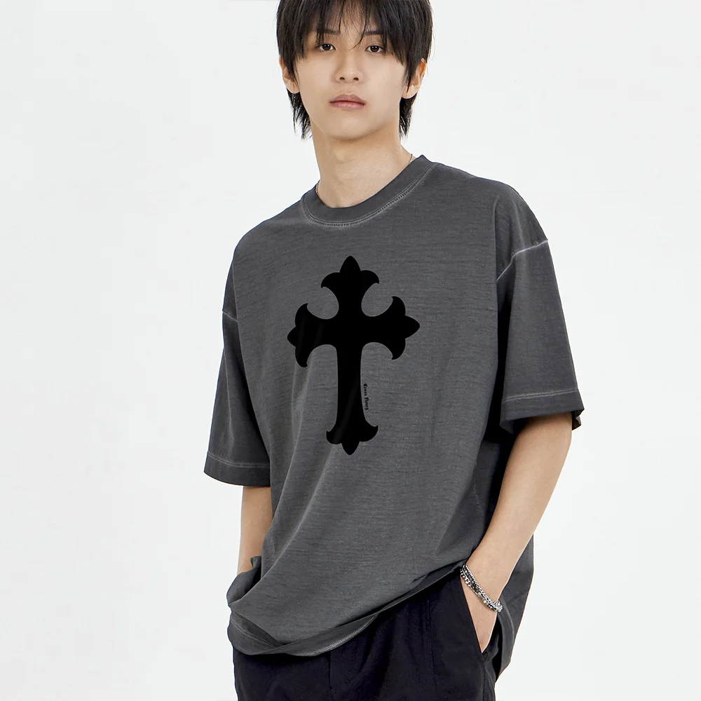 交叉 Pigment 短袖T恤 炭灰色