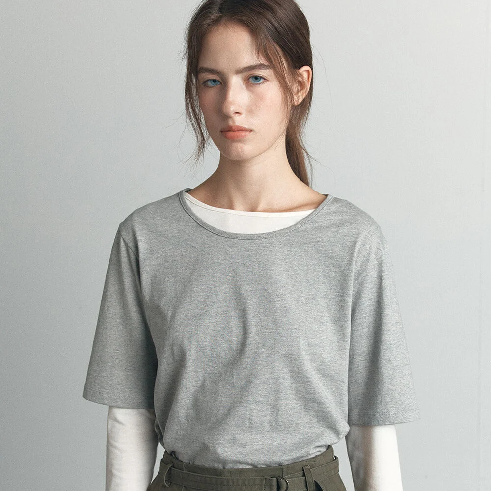 Soft basic half sleeve T-shirt _Melange gray