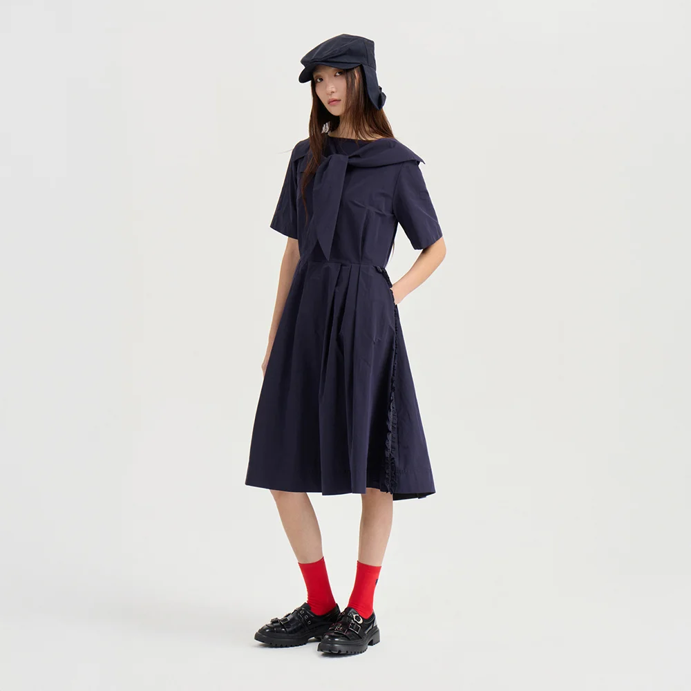 Fit & Flare Short-Sleeved Collar Dress (dark navy) LFDAM26850NYD