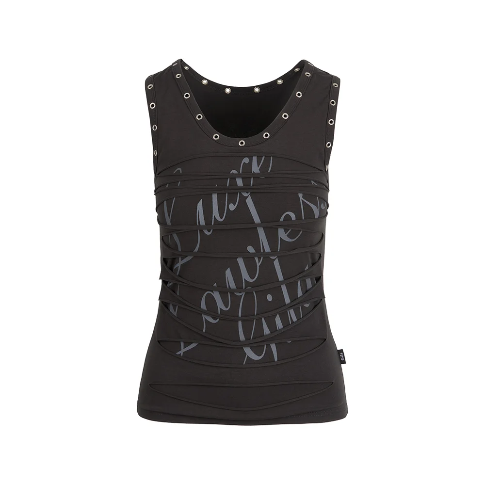 SCRATCHED SCRIPT LOGO SLEEVELESS_CHARCOAL