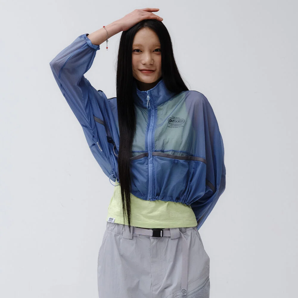 女裝 透視 大口袋 外套 (藍色)