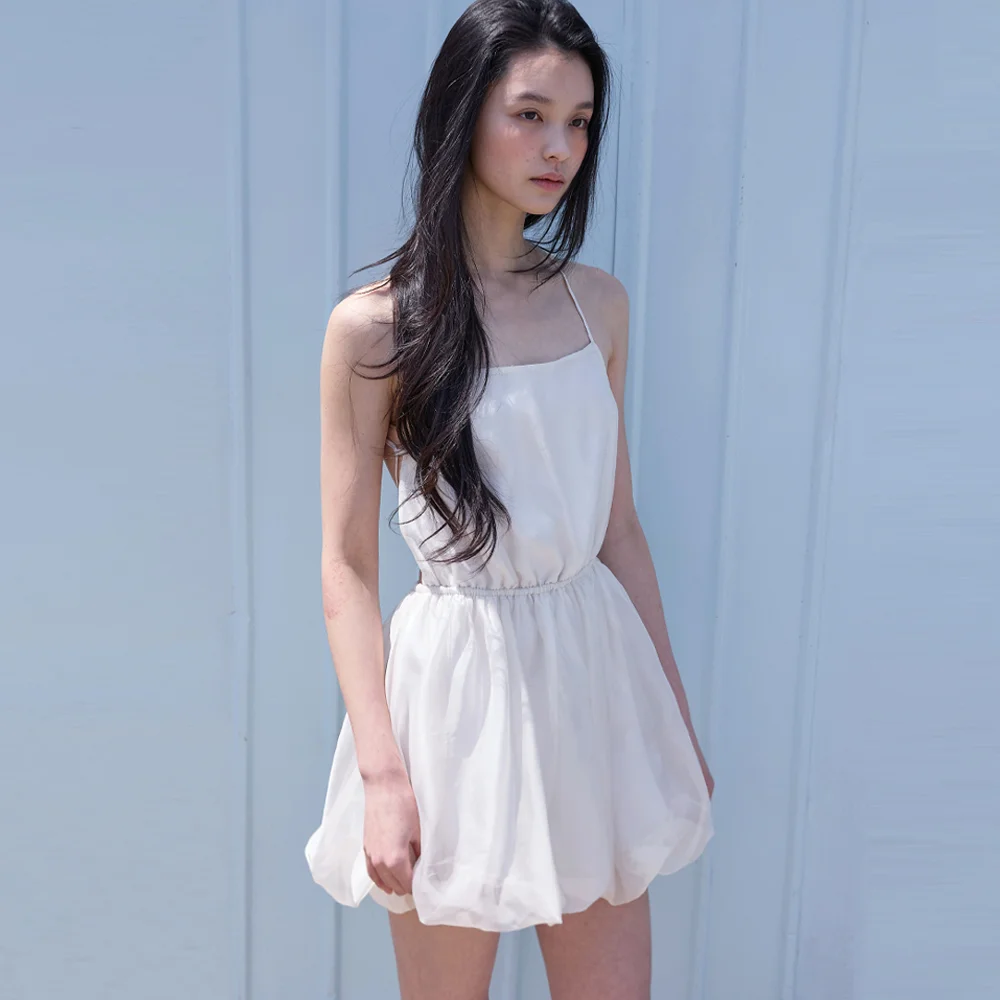 Layered Balloon Mini Dress Ivory
