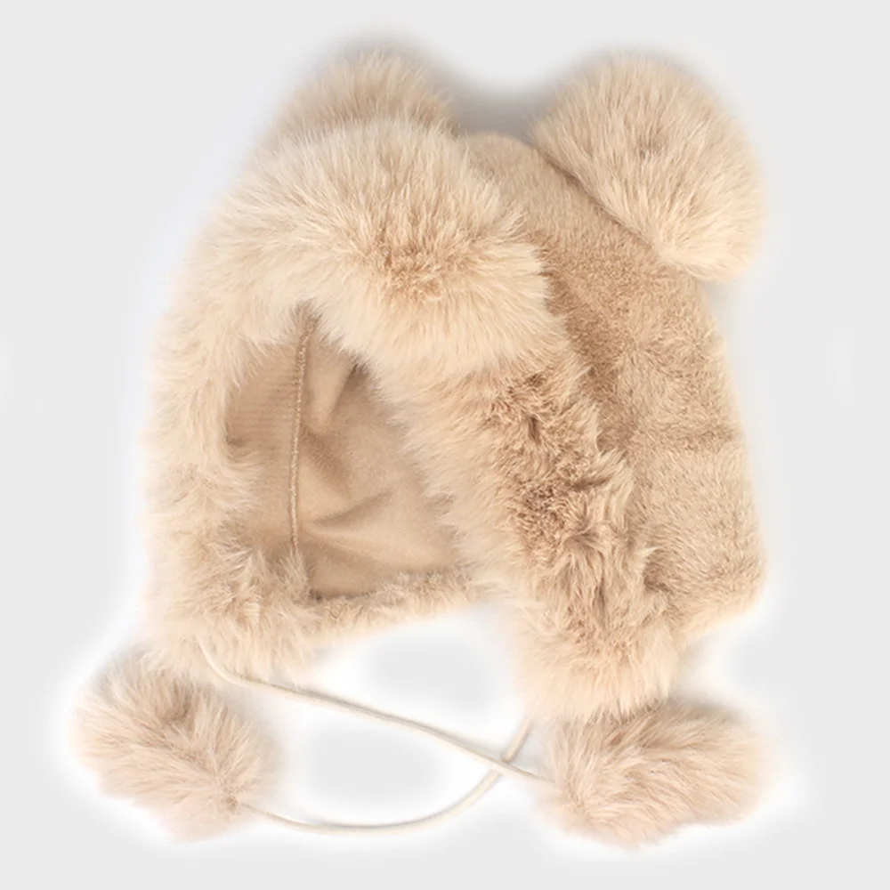 Lavish Bear Fur Bonnet Hat 小熊帽
