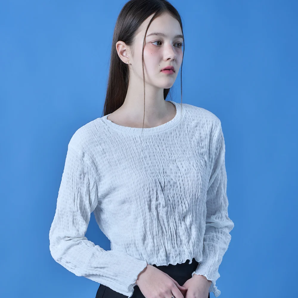 皺褶 基本款 短版 Mamong 素色 長袖T恤 Inner