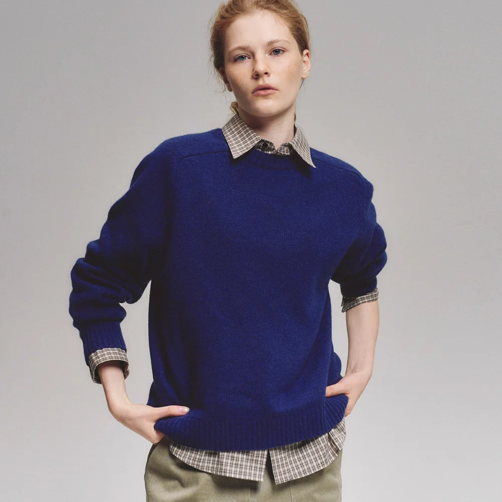 Classic cash round knit (blue)