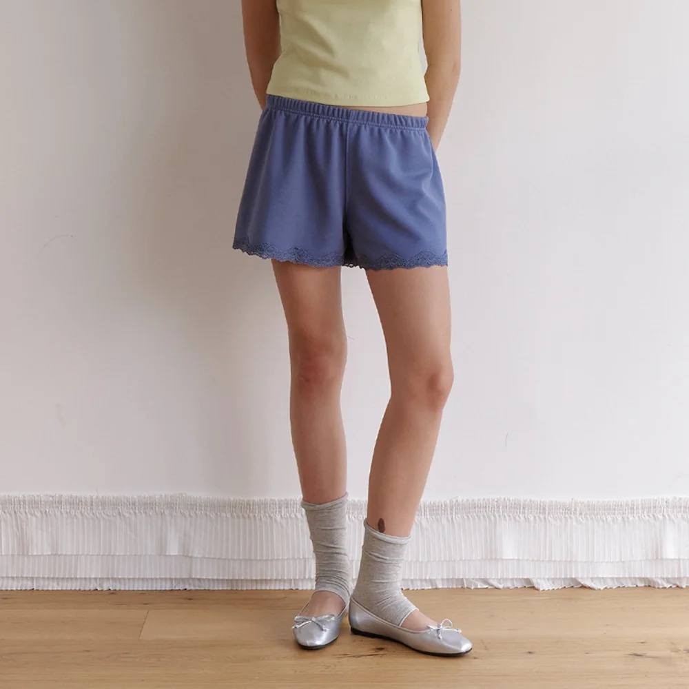 lace sweat shorts- vintage blue