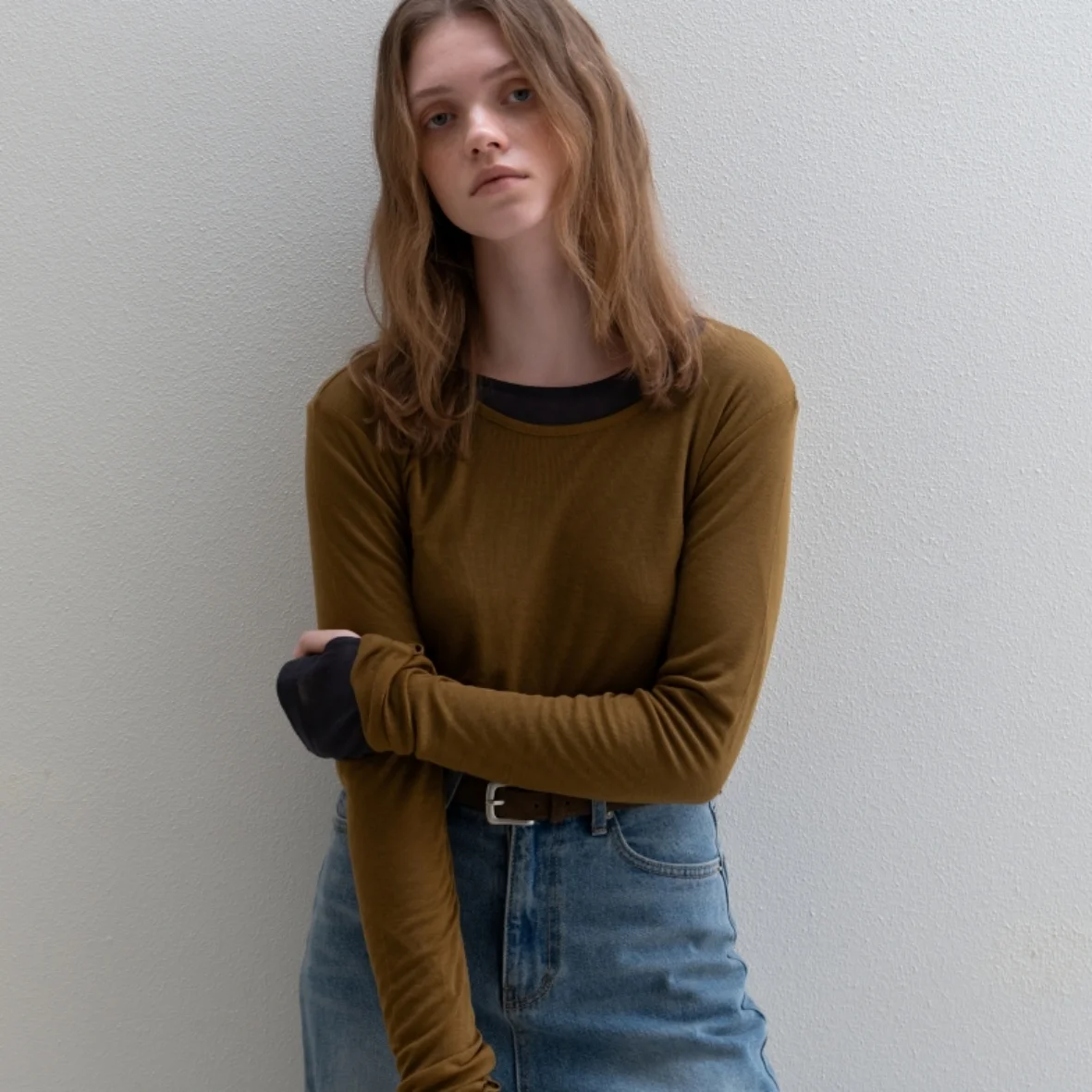 SOFT WOOL JERSEY T-SHIRT OLIVE