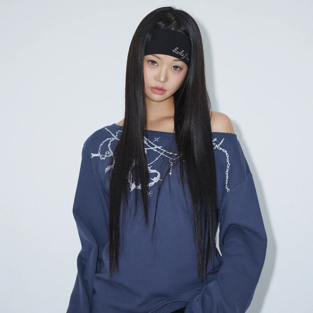 BOAT NECK PRINTING SWEAT SHIRT NAVY BQ4CL020