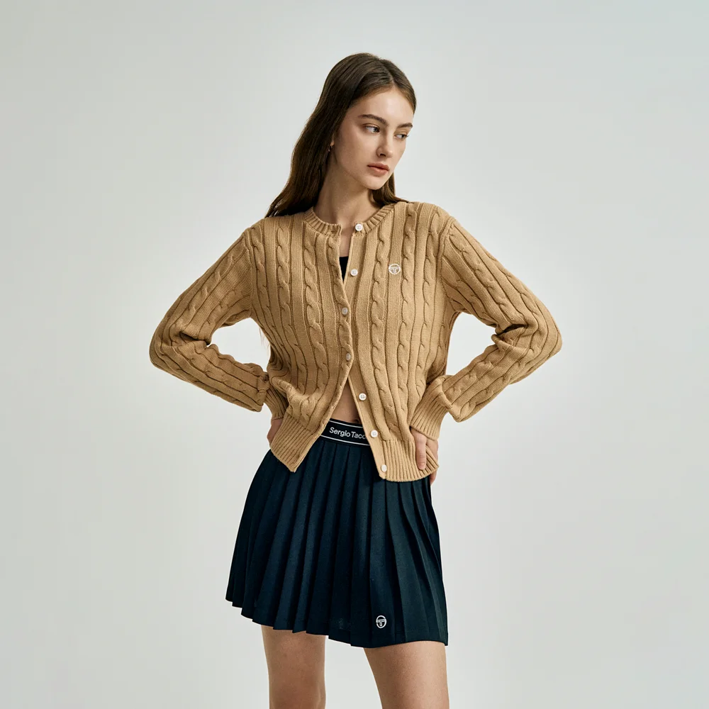 W 絞花 針織衫 開襟外套 (BEIGE)