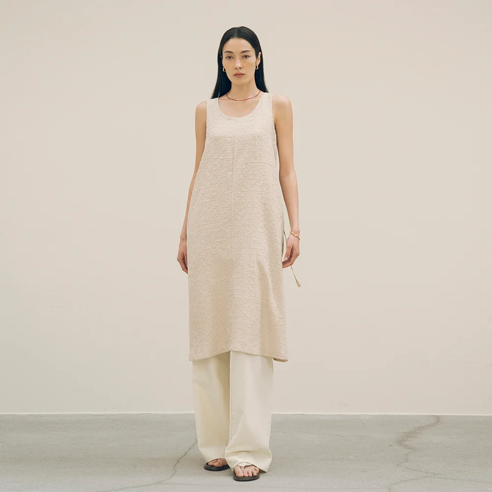 SIA8029 皺褶 無袖 連衣裙_Neutral beige
