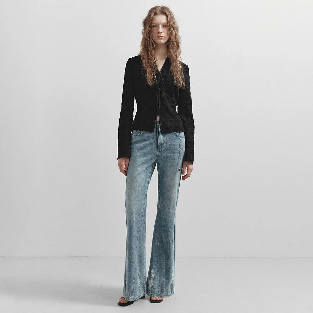 Demage Boots Cut Denim Pants in Blue VJ5SL401-22