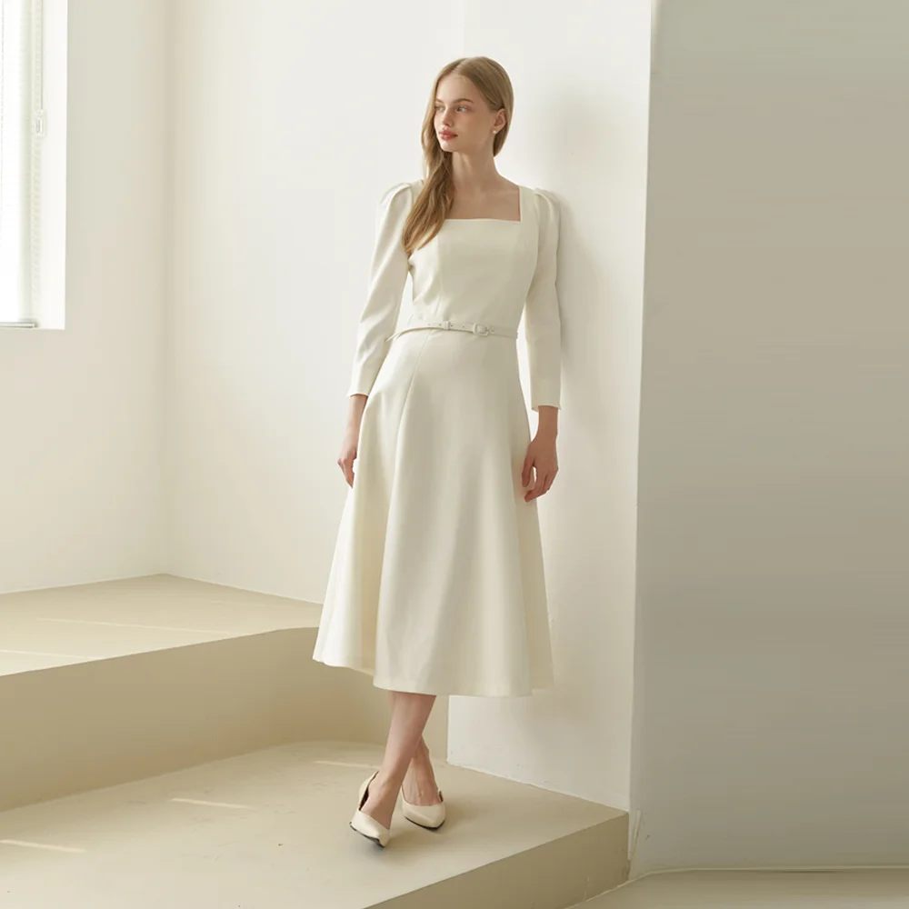 Square-neck Flare Dress(LL) / Ivory(5color)
