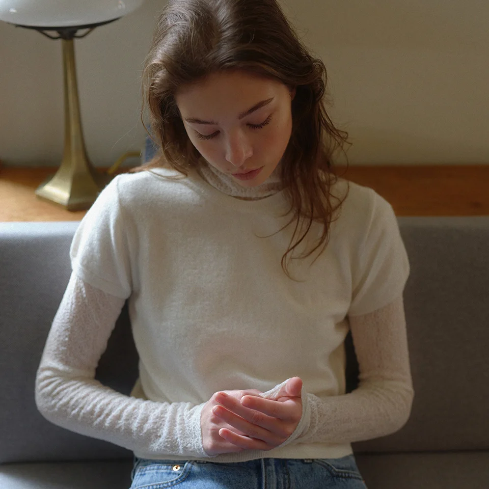 baby alpaca half sleeve pullover (ivory)
