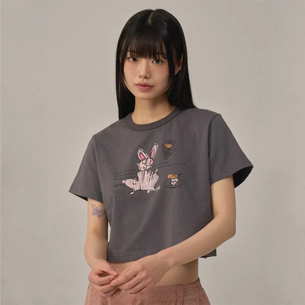 BP Angry Rabbit Crop T-Shirt_CHARCOAL