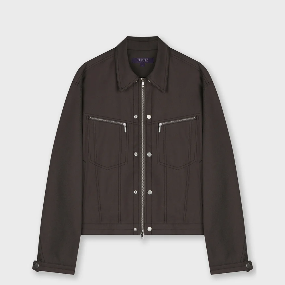 SNAP ZIP-UP SHORT TRUCKER JACKET MOCCA