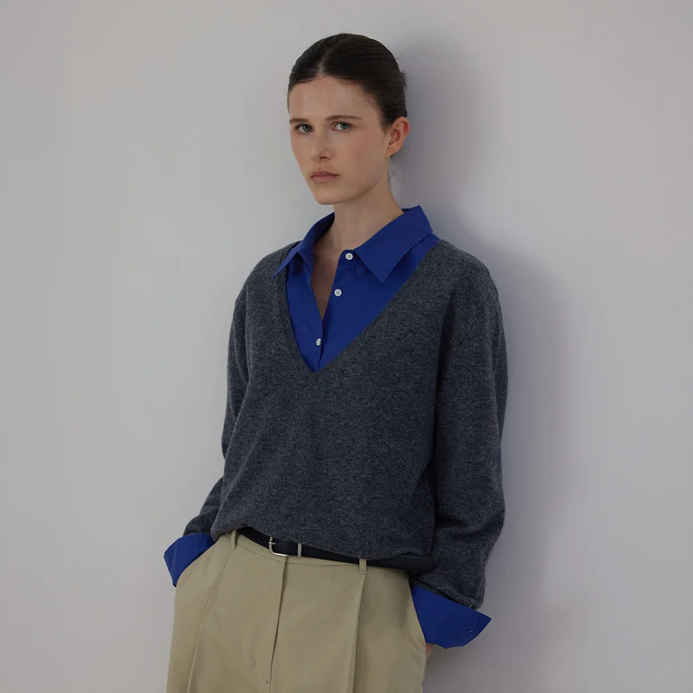 Plunging V-Neck Loose-Fit Knit Top