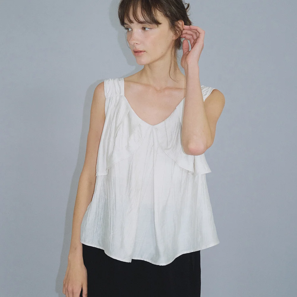 flap shirring flared blouse (ash beige) orc 6076