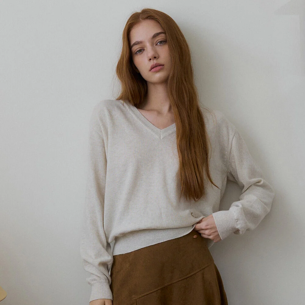 ENIVE SOFT WOOL BLEND V-NECK KNIT 5COL_CREAM BEIGE,CHARCOAL,RED,NAVY,BROWN