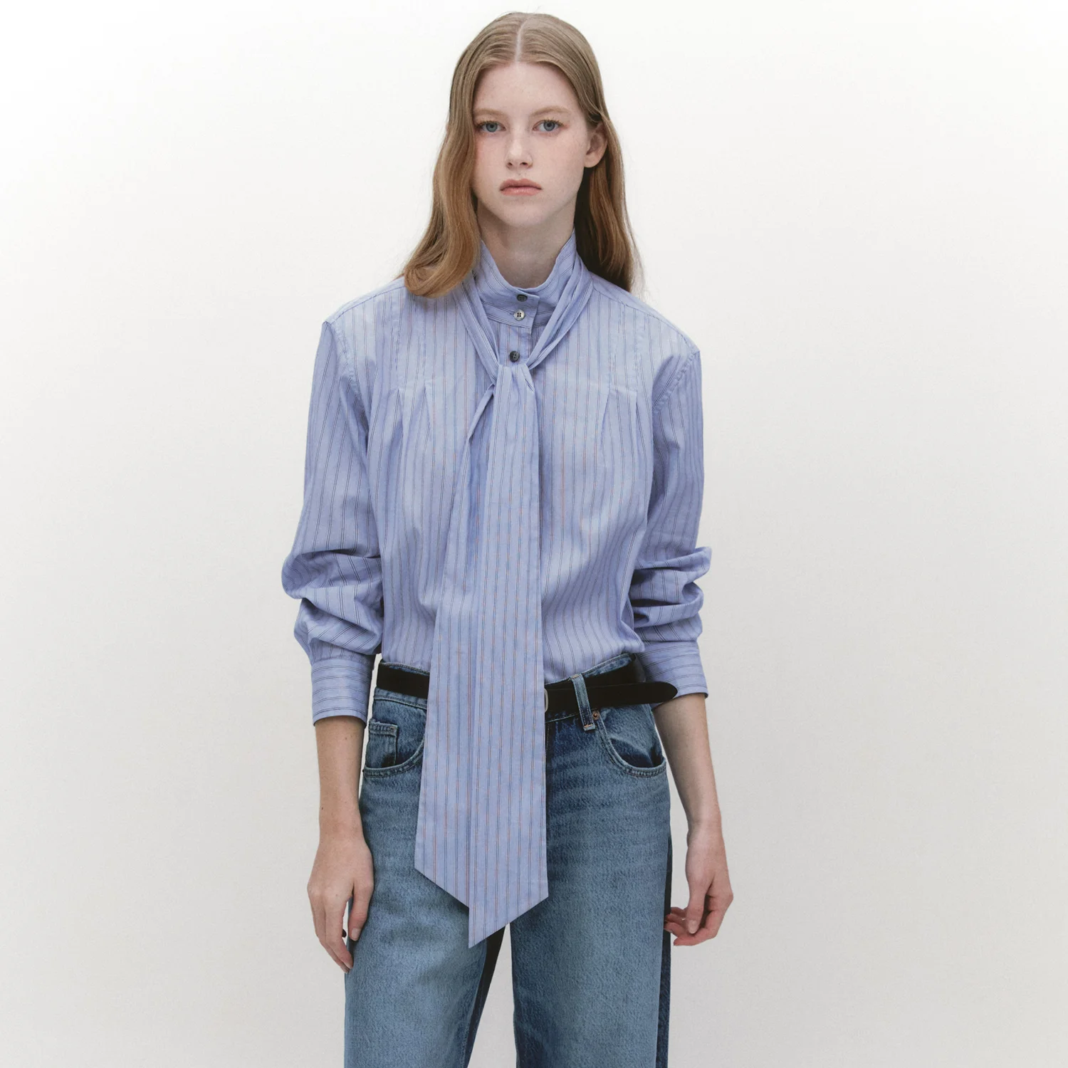 High Neck Tie Shirts BLUE