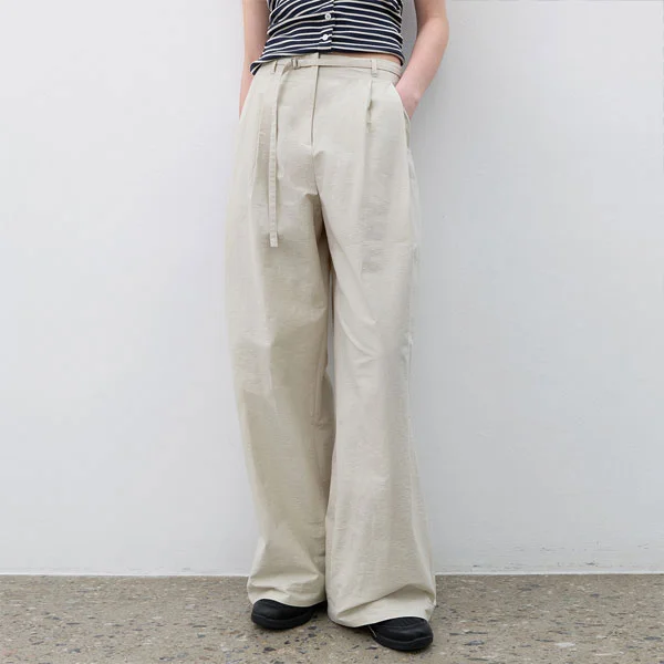 BELTED TWO TUCK WIDE SUMMER PANTS S (PT-5776)