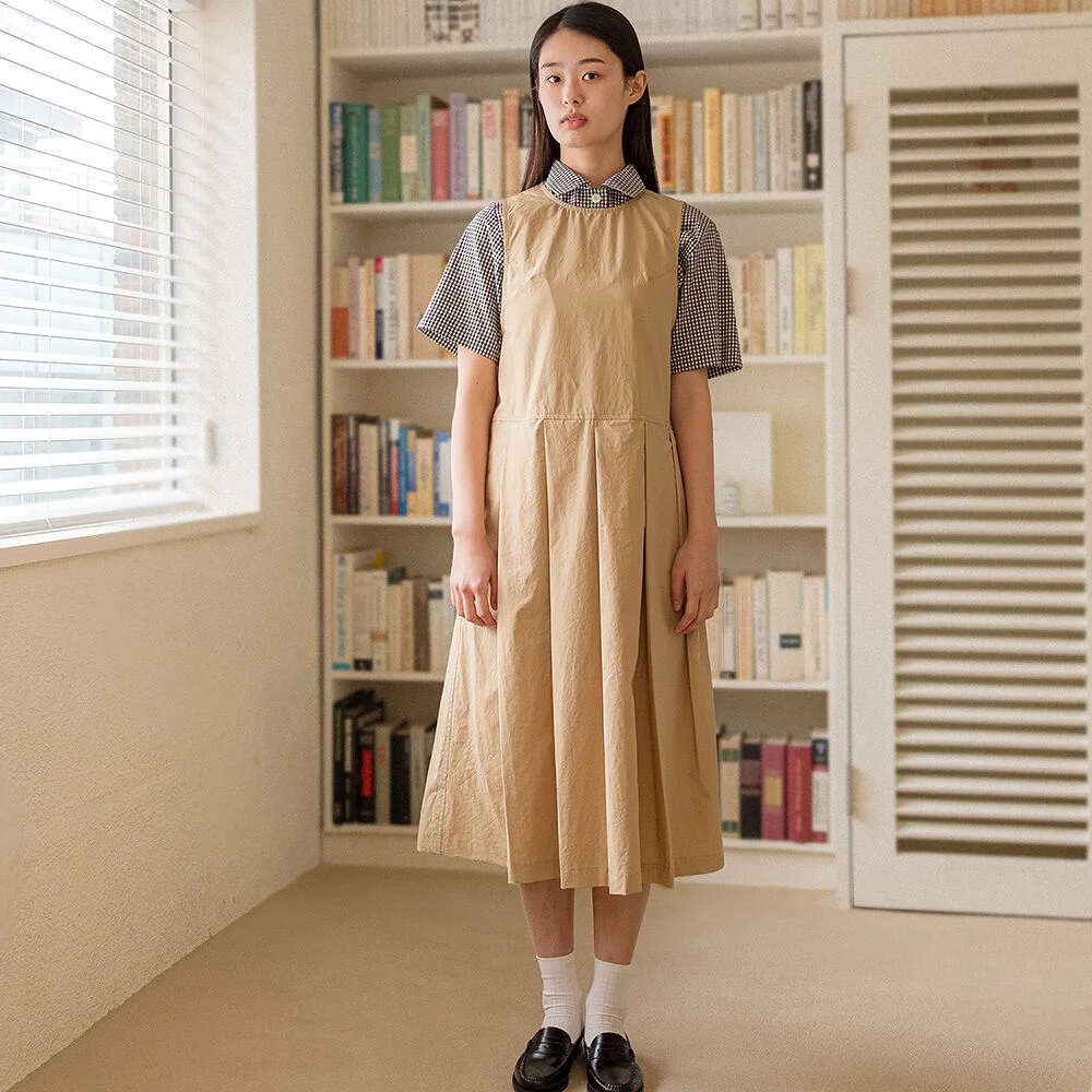 Pleated Skirt Dress - Beige
