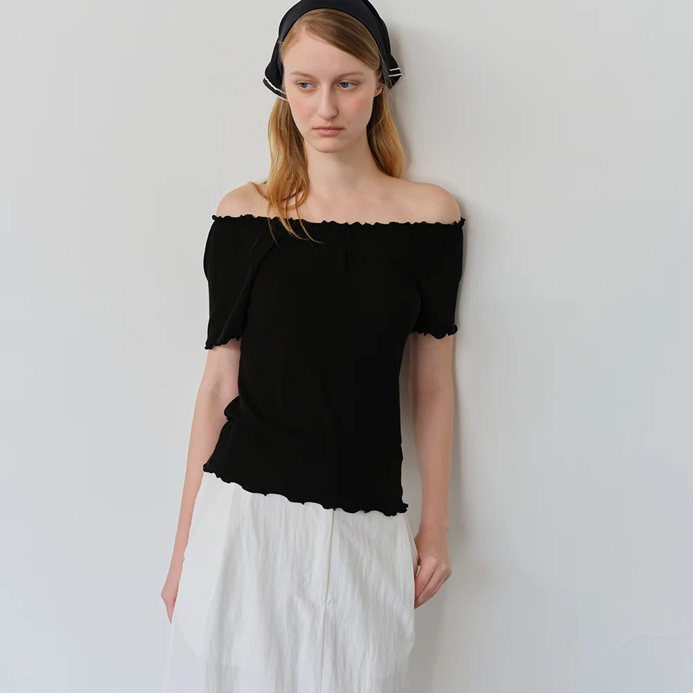 Shirring 2way T-Shirt(Black)