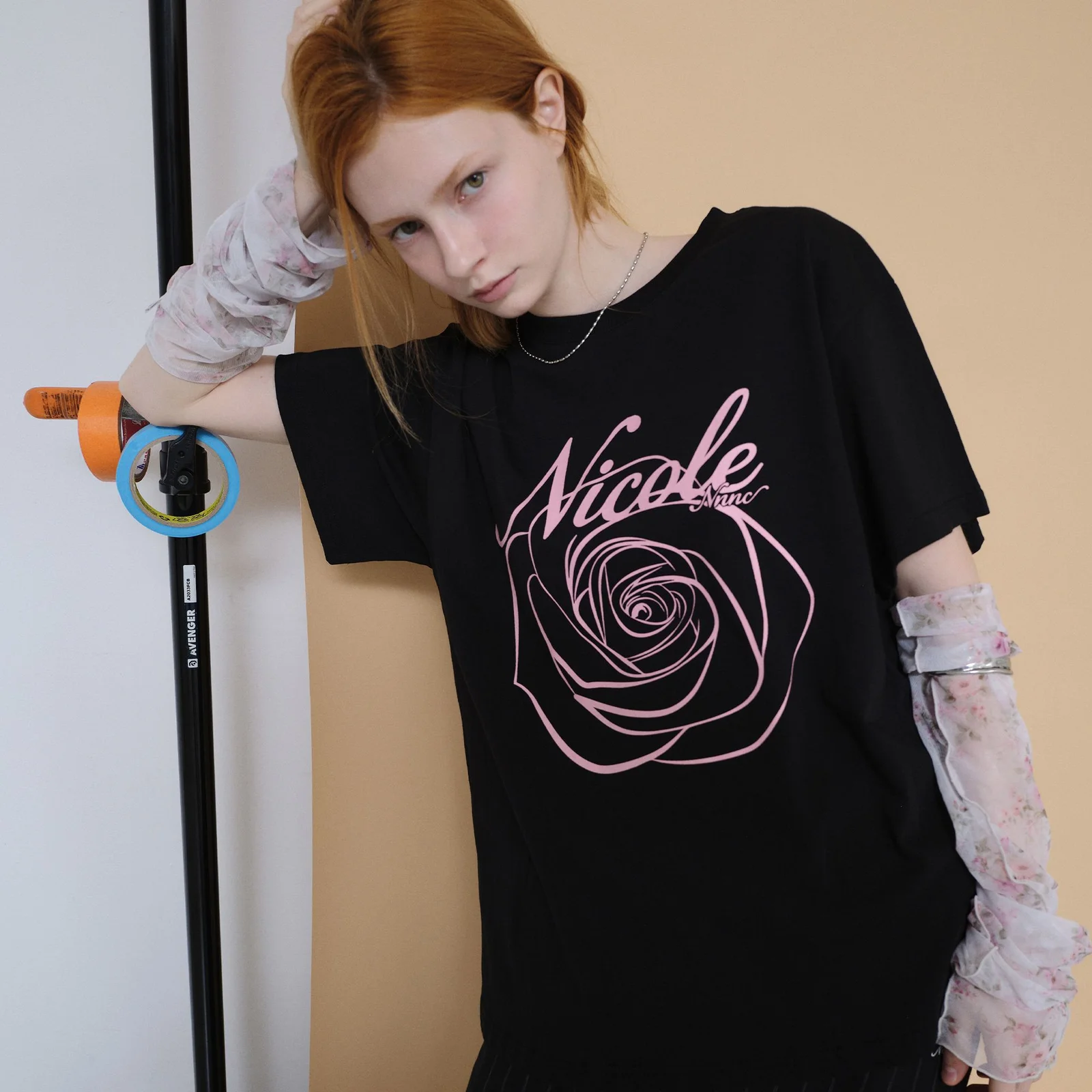NICOLE ROSE SLEEVE TOP_BLACK PINK