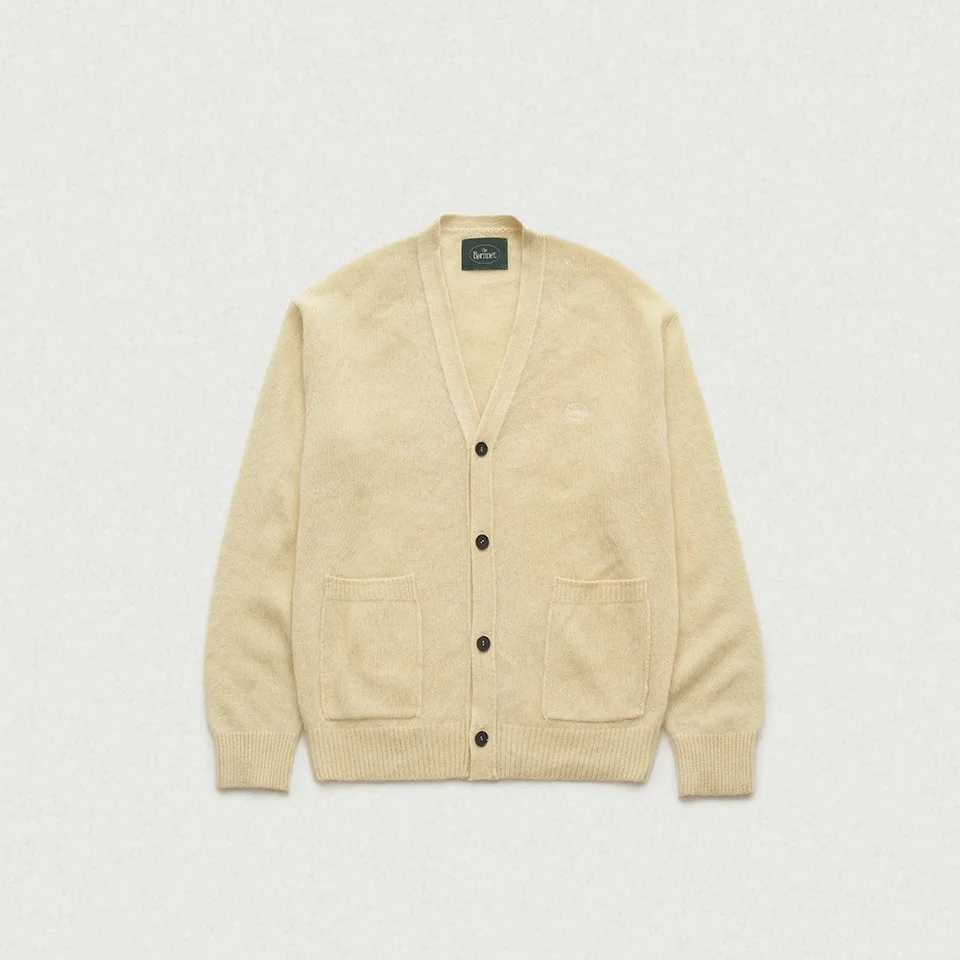 Fuzzy V-neck Knit Cardigan_Butter