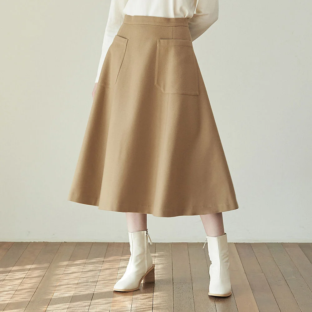 Pocket Detail Wool Skirt