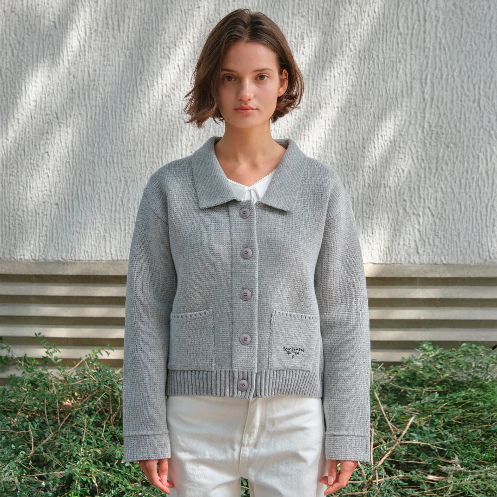 Stitch Logo Knit Wool Jacket - Grey