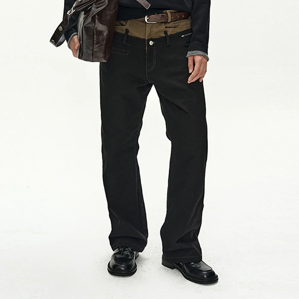 DOUBLE WAIST OXFORD WORK TROUSERS (BLACK/KHAKI)