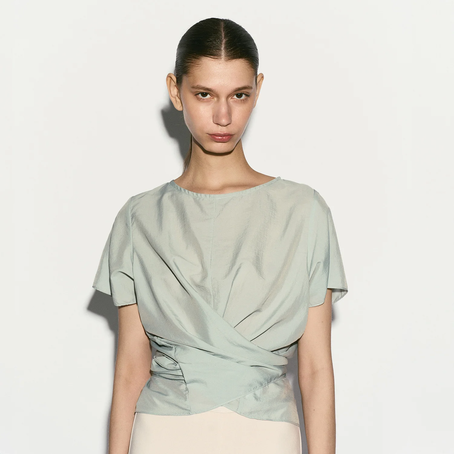 TIE BACK WRAP BLOUSE MINT
