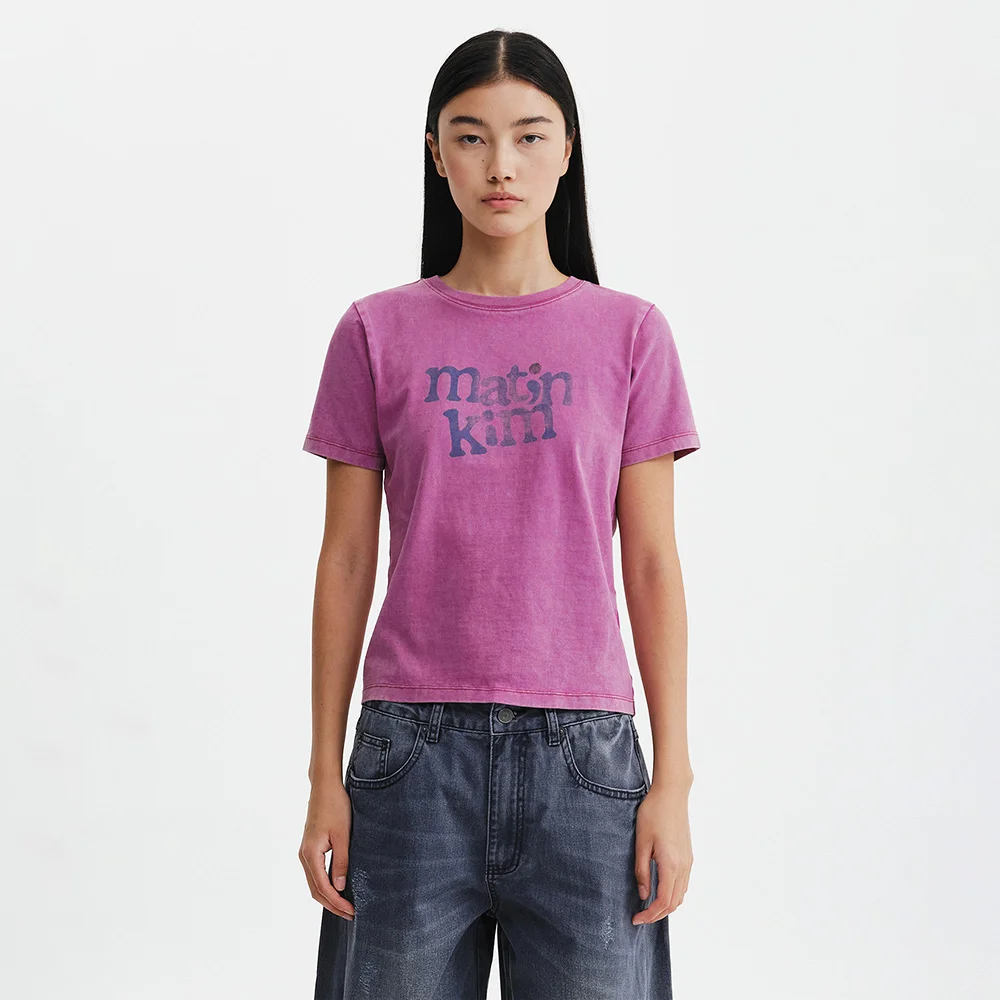 ROUND LOGO GRAFFITI SLIM TOP IN PINK