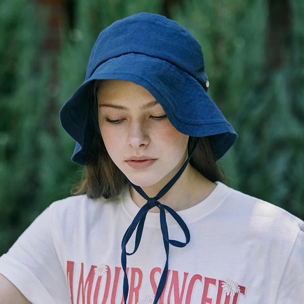 Linen Ribbon Bucket Hat - Navy